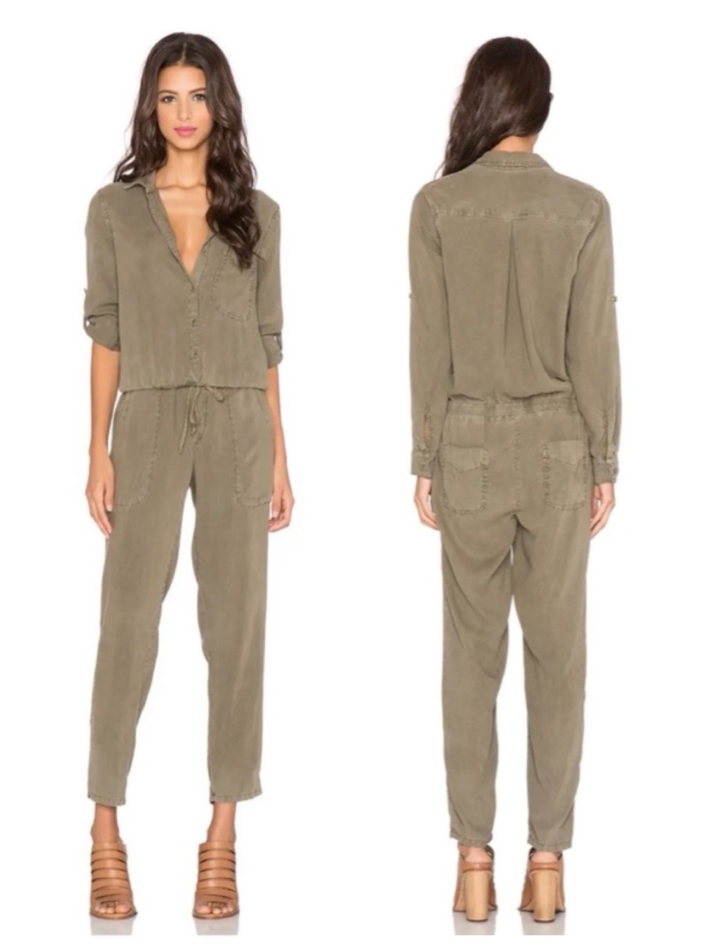 Bella Dahl Utility Jumpsuit in Burnt Olive Green Size XS